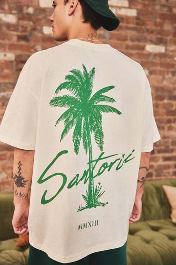 Oversized Extended Neck Santorini Palm Tree Printed T-Shirt ecru