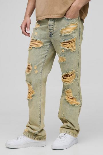 Slim Flared Knee Ripped Bleach Washed Jeans vintage wash