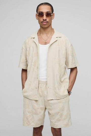 Oversized Badstoffen Overhemd Met Revers Kraag En Baggy Shorts Set stone