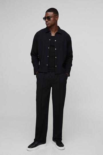 Oversized Pleated Overshirt & Trouser Set black