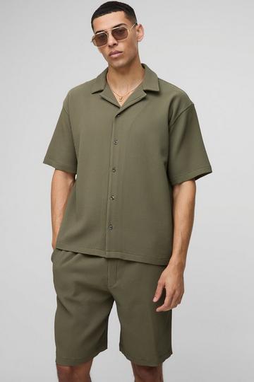 Oversized Revere Pleated Shirt & Short Set olive