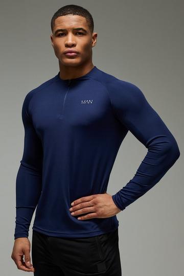 Man Active Muscle Fit Crew Neck 1/4 Zip navy