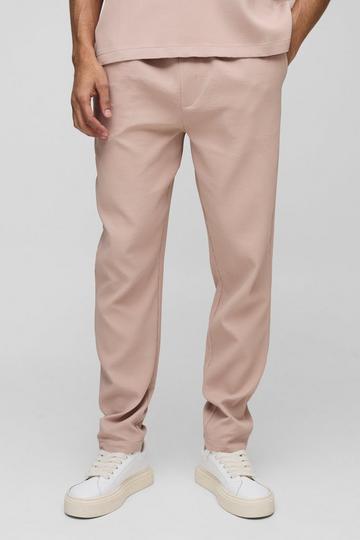 Slim Fit Elasticated Waist Pleated Trousers taupe