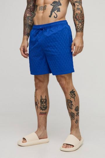 Short de bain mi-long texturé cobalt