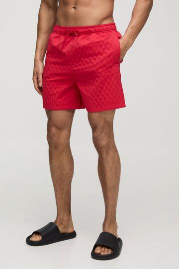 Mid Length Textured Swim Short red