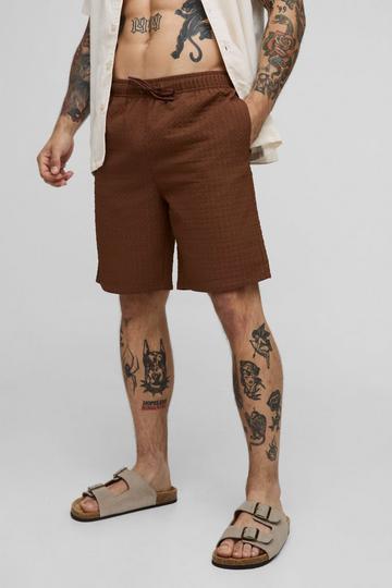 Long Length Seersucker Check Swim Short brown