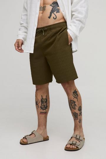 Long Length Seersucker Check Swim Short khaki