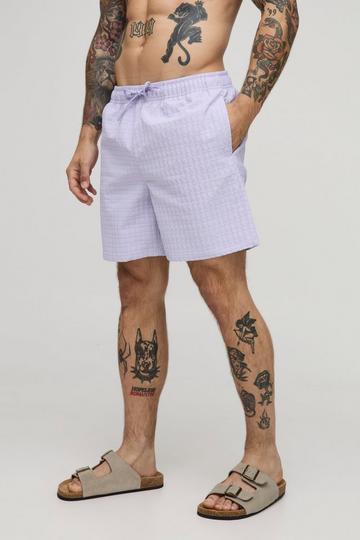 Lila Violet Geruite Middellange Seersucker Zwembroek