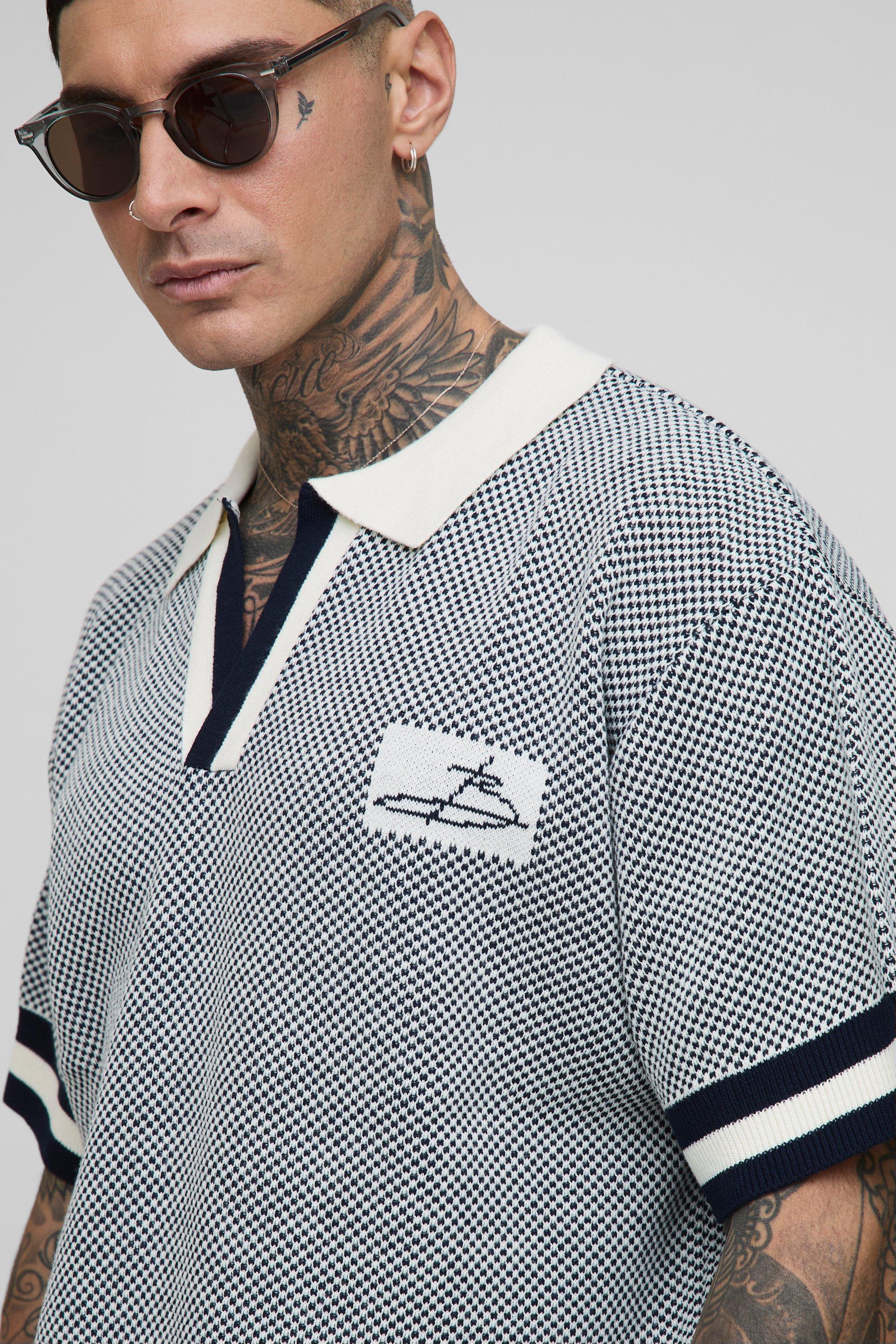 Tall Contrast Edge Open Knit Boxy Oversized Polo Shirt Tall Contrast Edge Open Knit Boxy Oversized Polo Shirt