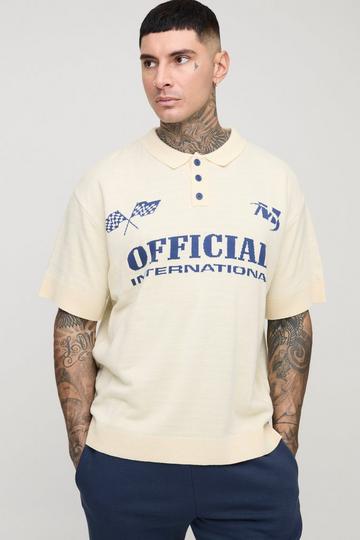 Tall Official Moto Oversized Short Sleeve Knitted Polo stone