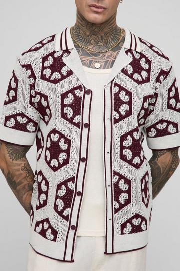 Burgundy Red Tall Oversized Crochet Knitted Shirt