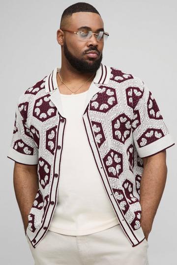 Burgundy Red Plus Crochet Regular Knitted Shirt