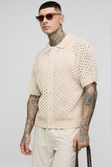 Tall Oversized Open Stitch Knitted Shirt natural