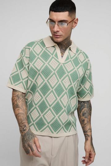 Tall Oversized Crochet Polo Shirt sage