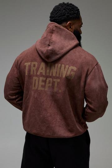 Man Active Gebleekte Boxy Training Dept. Hoodie chocolate