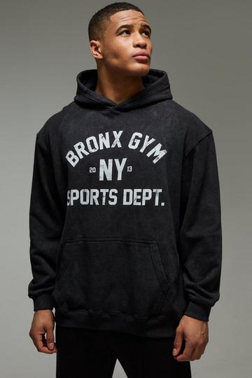 Man Active Oversized Gebleekte Bronx Fitness Hoodie charcoal