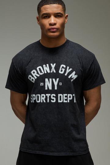 Man Active Oversized Gebleekt Bronx Fitness T-Shirt charcoal