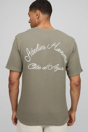 Homme Geborduurd Wafel Gebreid T-Shirt Met Zakken sage