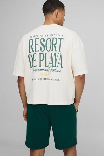 Oversized Boxy Waffle T-Shirt And Tricot Embroidered Short Set forest