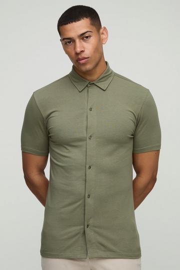 Stretch Fit Jersey Short Sleeve Shirt khaki