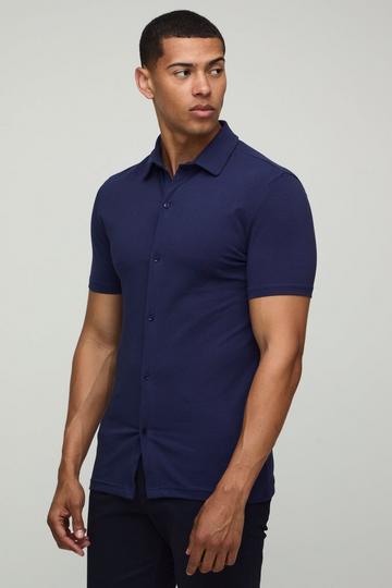 Stretch Muscle Fit Jersey Short Sleeve Shirt navy