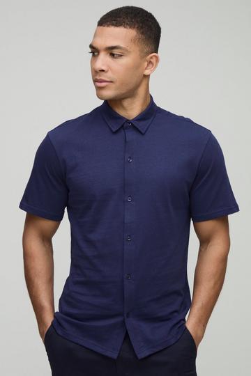 Slim Fit Jersey Short Sleeve Shirt navy