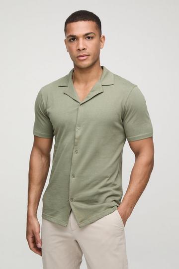 Slim Fit Jersey Short Sleeve Revere Shirt khaki