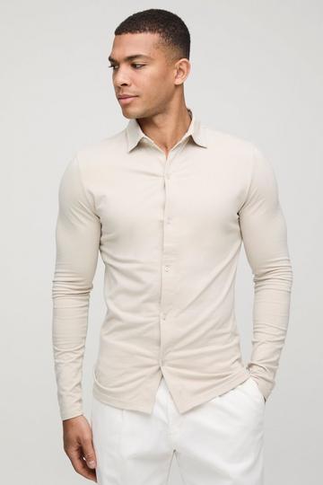 Stretch Fit Jersey Long Sleeve Shirt stone