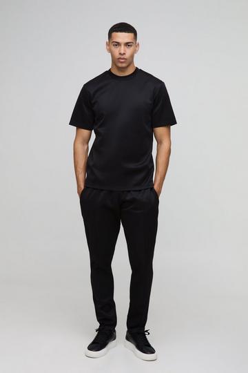 Regular Fit Scuba T-Shirt & Slim Tapered Jogger Tracksuit black