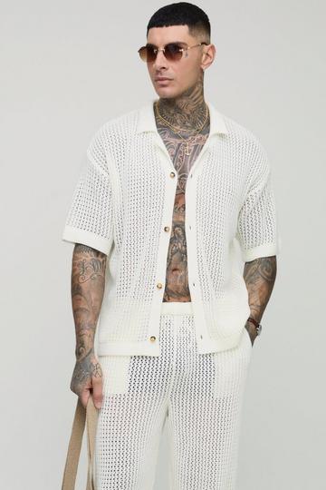 Tall Oversized Gebreid Overhemd Met Revers Kraag En Baggy Broek Set ecru