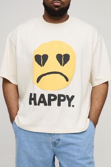 Plus Oversized Boxy Smiley Puff Print T-shirt ecru