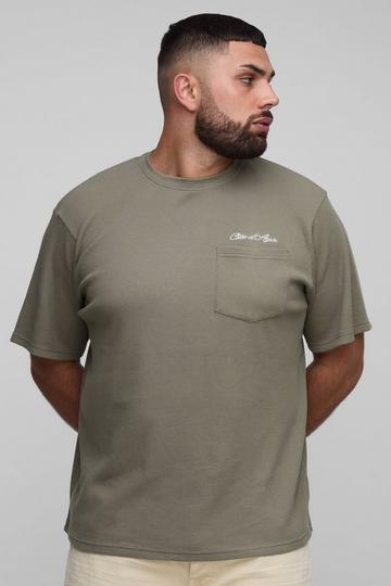 Plus Homme Embroidered Pocket Oversized Waffle T-Shirt sage