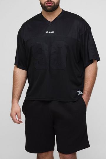 Plus Oversized Applique Boxy Airtex Hockey T-Shirt black