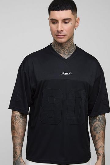 Tall Oversized Applique Boxy Airtex Hockey T-Shirt black
