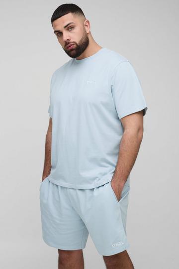Plus Geborduurd Man T-Shirt En Shorts Set light blue