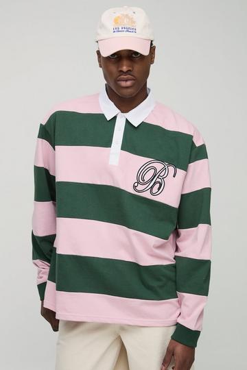 Oversized Heavyweight Cut And Sew Applique Rugby Polo pink