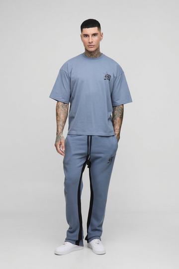Tall Oversized Boxy Graffiti T-Shirt En Slim Fit Joggingbroek Trainingspak Met Print charcoal