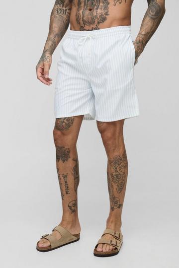 Tall Mid Length Stripe Swim Shorts light blue