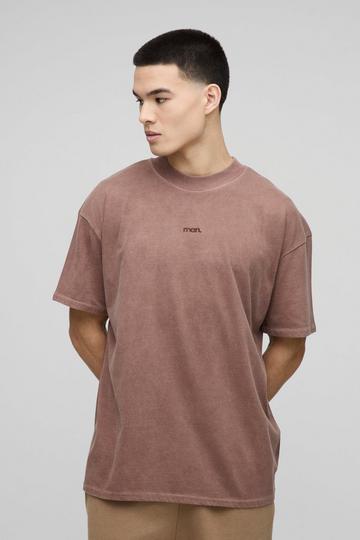 Oversized Gebleekt Man T-Shirt Met Print mocha