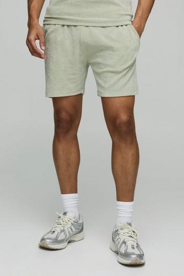 Regular Fit Slim Fit Mid Length Towelling Shorts sage