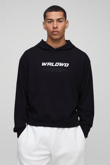 Oversized Boxy Waffle 13 Printed Hoodie black