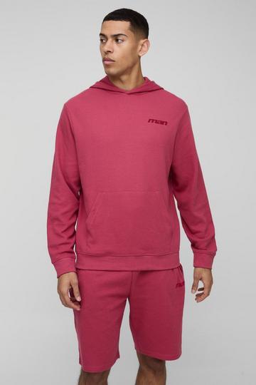 Regular Fit Waffle MAN Varsity Hoodie red