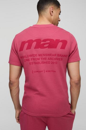 Slim Waffle Tonal MAN Print T-Shirt red