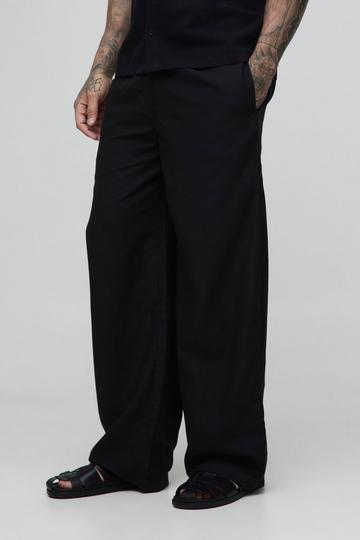 Tall Linen Look Elasticated Waist Baggy Trousers black
