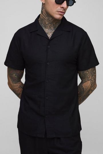 Black Tall Regular Fit Linen Look Revere Shirt