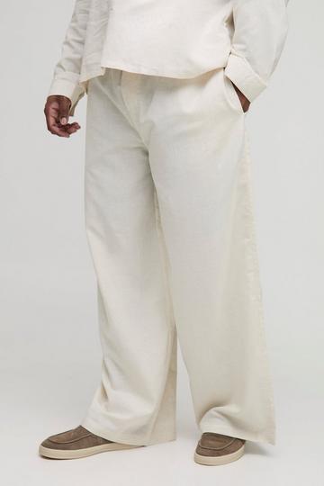 Plus Linen Look Elasticated Waist Baggy Trousers natural