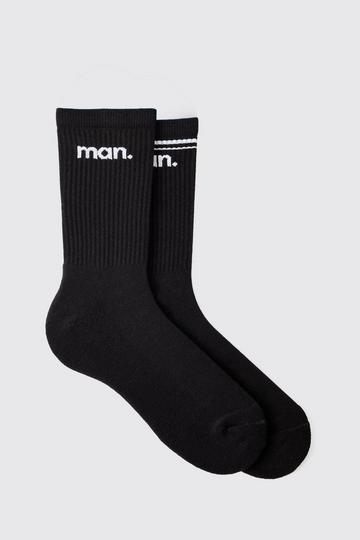 2 Pack MAN Stripe & Plain Sport Sock black