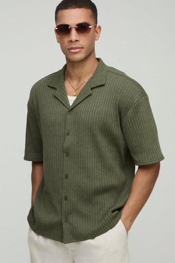 Oversized Textured Ribbed Jersey Shirt khaki