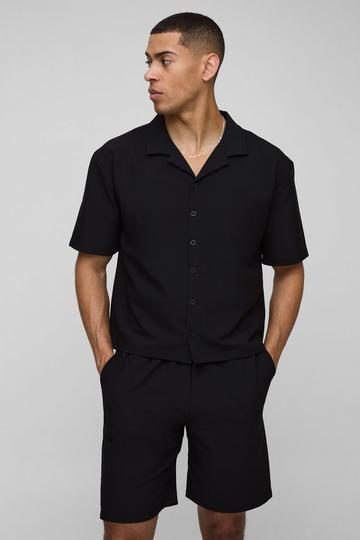 Oversized Boxy Technical Stretch Revere Shirt & Comfort Short Set black