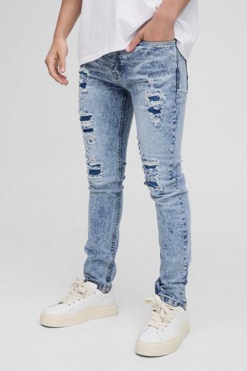 Acid Wash Gebleekte Stretch Skinny Rip & Repair Jeans light blue